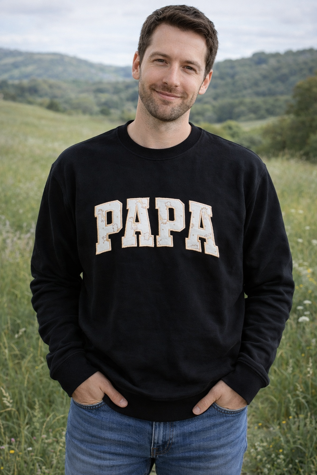 PAPA/DAD Sweatshirt aus Babykleidung – personalisiert & bestickt – Erinnerungspullover für Papa