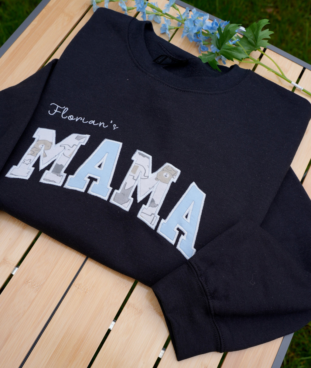 MAMA Sweatshirt aus Babykleidung – personalisiert & bestickt – Erinnerungspullover für Mama